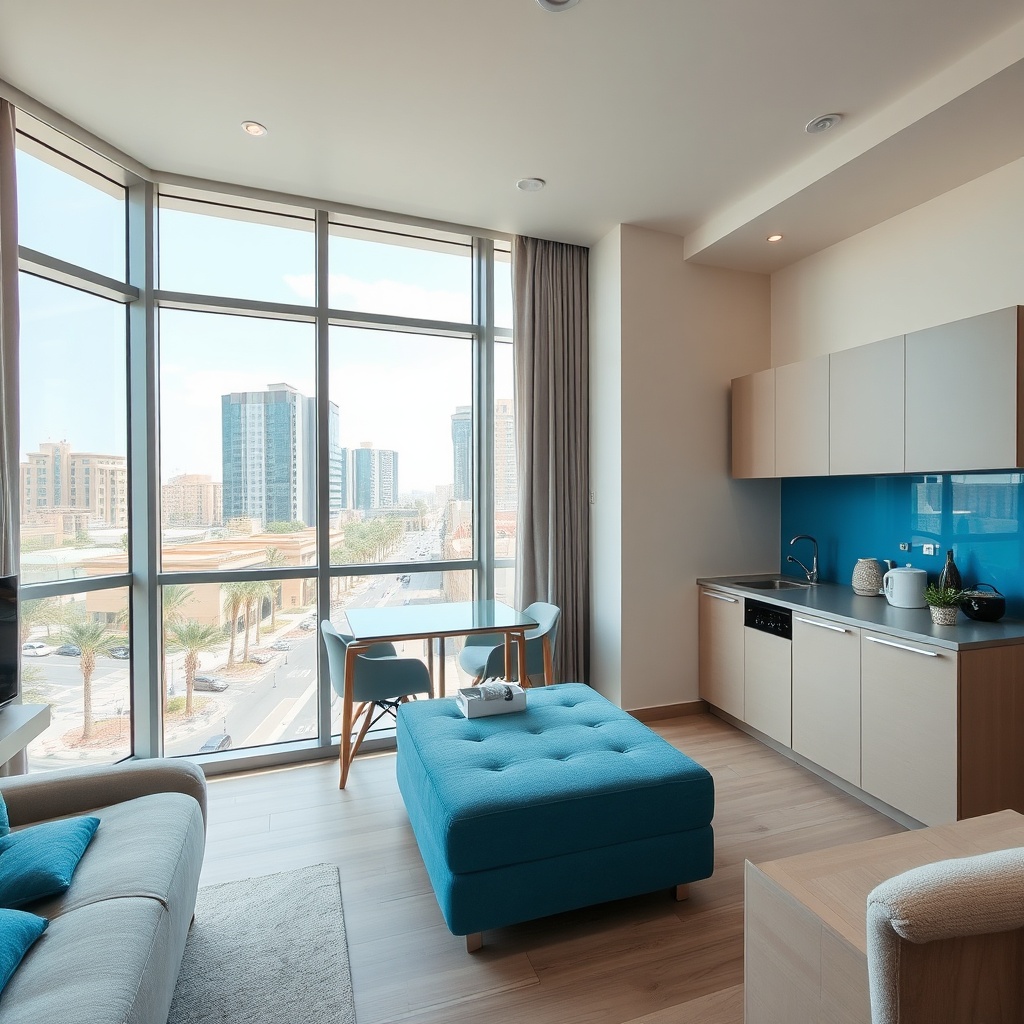 Modern studio apartment in New Cairo, a growing area among the best neighborhoods for short-term rentals in Cairo, tailored for business travelers and domestic tourists.