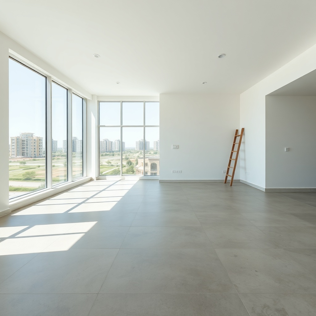 Unfurnished rental apartment in New Cairo with empty rooms and natural light, illustrating the lower monthly cost but higher setup investment in the furnished vs unfurnished rentals Cairo debate