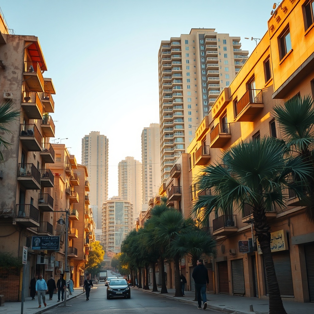 Street view of a Cairo residential neighborhood showing a blend of older buildings and new developments, reflecting the range of two-bedroom rental prices across the city